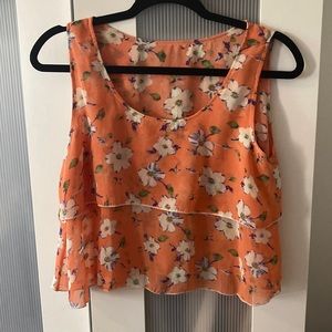 Peachy orange tiered floral top